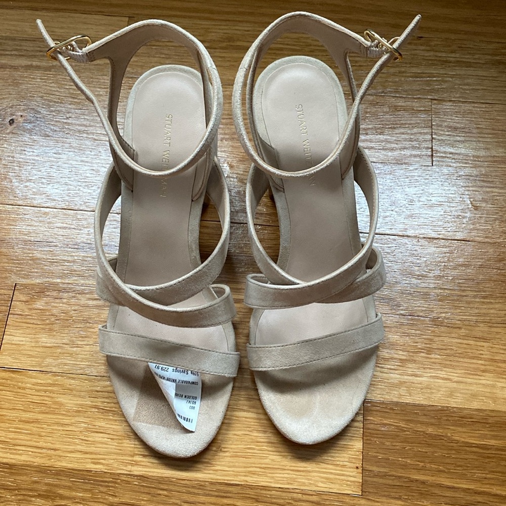 Stuart Weizmann Ave ankle strap block heel sandals